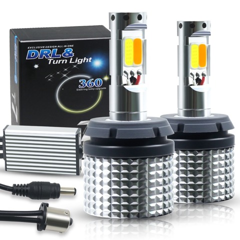 Luz de circulación diurna para coche, señal de giro, 1156, 7440, 7443, 3157, enchufe, luces LED DRL para coche, conducción automática, luces de giro amarillas, color blanco ► Foto 1/6