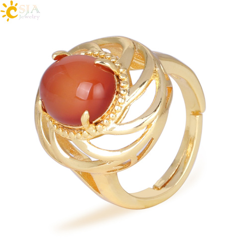 CSJA-anillos de piedra Natural roja para mujer, anillo de cóctel Vintage ajustable, Color dorado, joyería Punk de ónix, regalo F314 ► Foto 1/6