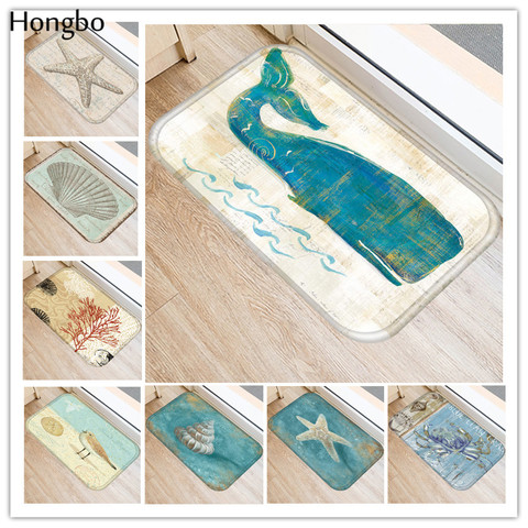 Hongbo-alfombras antideslizantes con estampado de Vida Marina, alfombrillas para suelo de baño, cocina, concha de estrella de mar, ballena de mar, diseño de tortuga ► Foto 1/6