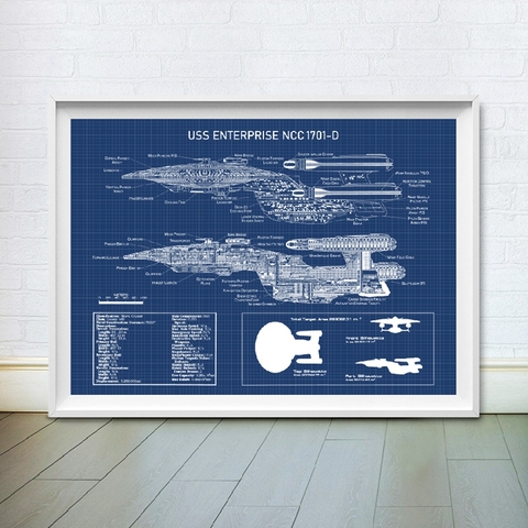 USS empresa NCC-1701-D Blueprint Posters e impresiones estrella flota nave espacial niños habitación pared arte lienzo pintura hogar decoración ► Foto 1/6