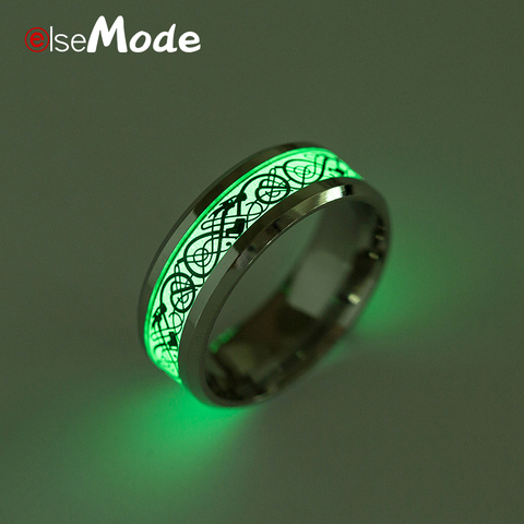 ELSEMODE-anillo luminoso de acero de titanio para hombre y mujer, 6 tipos de anillos de dragón negro, Retro, Punk, alianzas de boda, joyería ► Foto 1/6