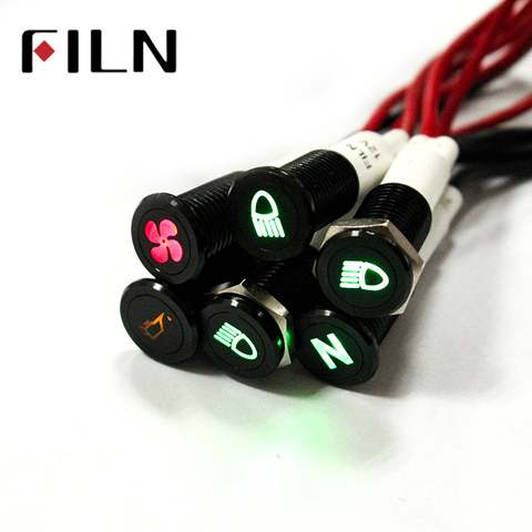 FILN-panel de luz indicadora de led con cable de 20cm, carcasa negra con aplicación de símbolo para coche, 12v, 10mm ► Foto 1/6