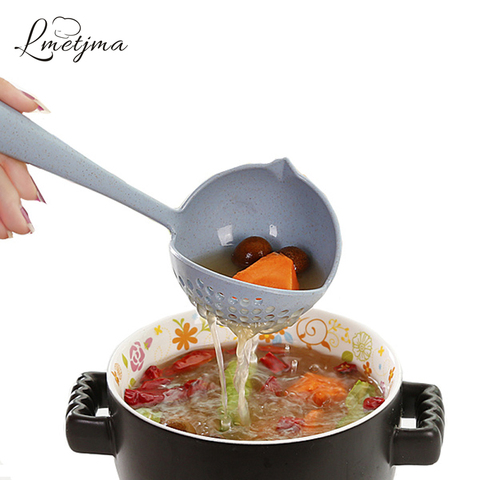 LMETJMA 2 en 1 cuchara de sopa de mango largo cuchara creativo cuchara colador de herramientas de la cocina KCBII011802 ► Foto 1/6