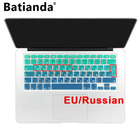 Cubierta protectora de silicona para teclado, pegatinas de colores degradados del alfabeto ruso de la UE/Reino Unido para MacBook Air 13 