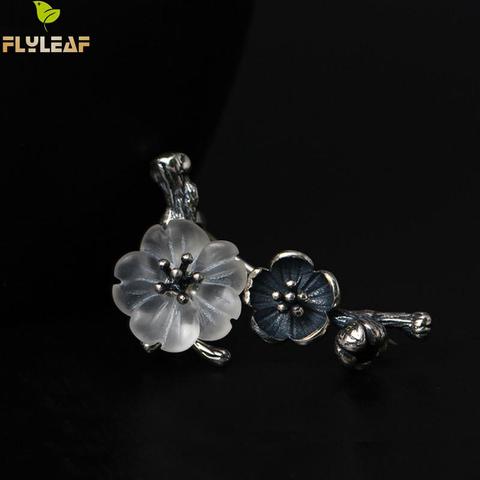 Marca Flyleaf de cristal de Plata de Ley 925 ciruela flor broches para las mujeres, Estilo Vintage dama elegante joyería ► Foto 1/5