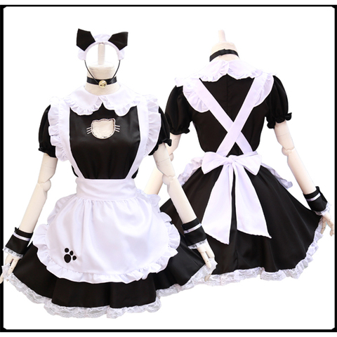 Disfraz de gato negro para niña y mujer, vestido de sirvienta Lolita, traje de Cosplay para chica, camarera, camarera, fiesta, escenario ► Foto 1/6