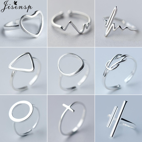 Jisensp joyería minimalista anillos geométricos de plata para mujeres anillo de dedo del corazón triangular redondo ajustable ► Foto 1/6