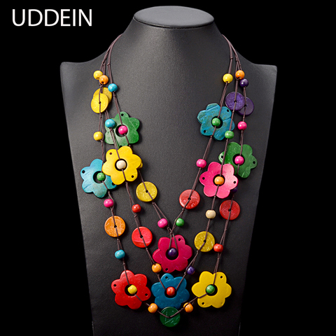 UDDEIN-collar bohemio maxi para mujer, joyería de múltiples capas, dije de borla llamativo de madera, Gargantilla, collar de flores ► Foto 1/6