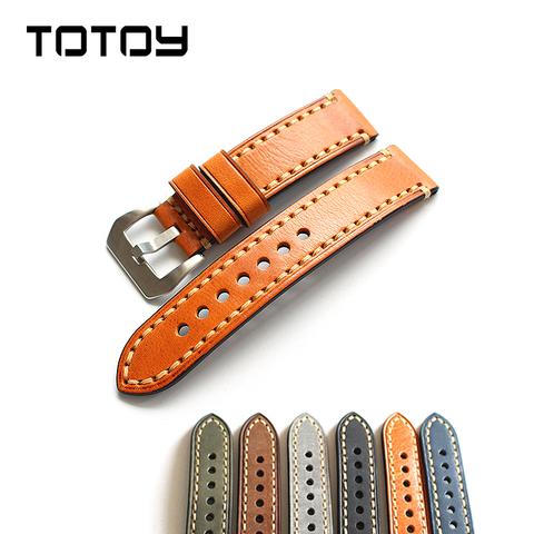 TOTOY de cuero italiano cuero Watchbands18 19 20mm 21mm 22mm 23mm 24mm 26mm de cuero cosido de mano para PAM hombres correa de ► Foto 1/5