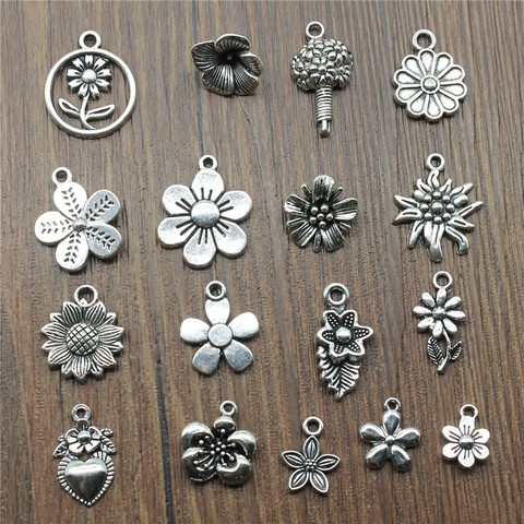 20 unids / lote encantos de flores Color plata antigua encantos de girasol joyería DIY encantos de margarita para hacer pulseras ► Foto 1/2