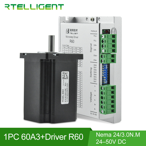 Rtelligent-Motor de pasos Nema 24, 60x60mm, 3N.M 5A con 24-50V CC 5,6a Nema 23 24, controlador de Motor paso a paso, Kit CNC ► Foto 1/5