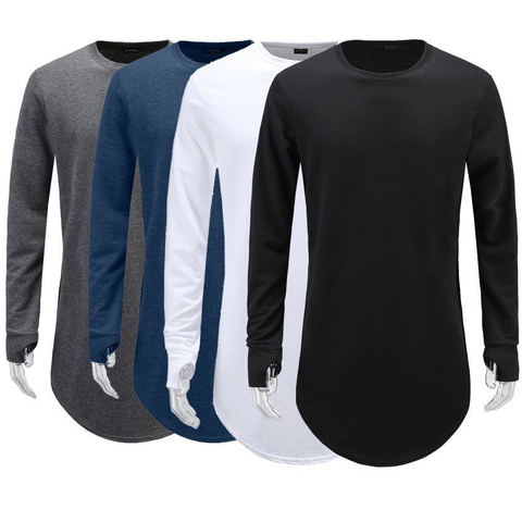 Hombre orificio pulgar puños de manga larga Camiseta básica Hipster Top Tee Hombre Ropa Hip Hop Homme cuello redondo sólido Streetwear nuevo ► Foto 1/6