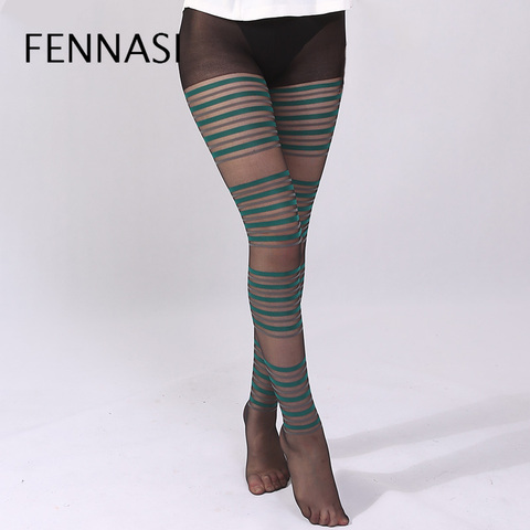 FENNASI mujer Jacquard a rayas de las mujeres medias gris verde patrón de rayas pantimedias Sexy medias dama mujer negro erótico medias ► Foto 1/6