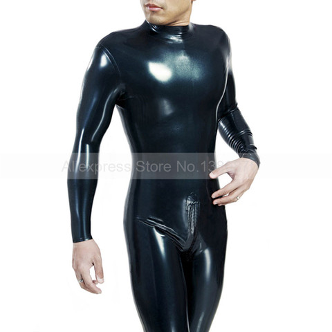 Negro látex Mono para hombre de látex de caucho hombre catsuit mono trajes de talla grande hecho a mano S-LCM024 ► Foto 1/1