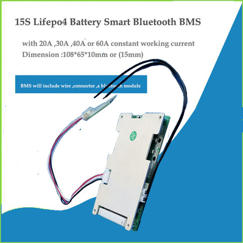 Batería inteligente Lifepo4 de 15S con Bluetooth, BMS para paquete de batería de 48V o 54V con corriente constante de 20A 30A 40A o 60A con software de aplicación ► Foto 1/4