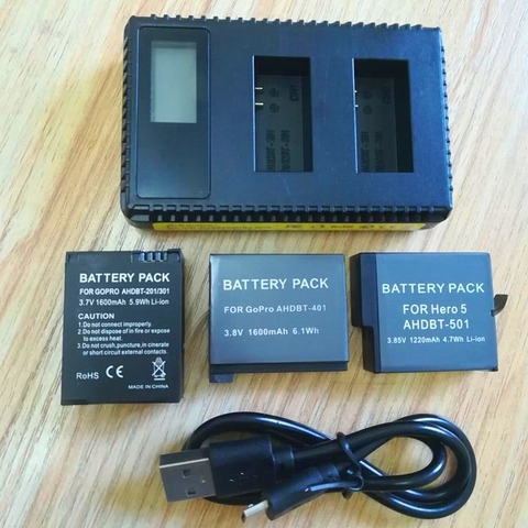 Clownfish-cargador de batería para Gopro hero 8, 7, 6, 5, 4 y 3, cargador Dual con puerto USB LCD, AHDBT 501 301, accesorios para cargador de batería ► Foto 1/6