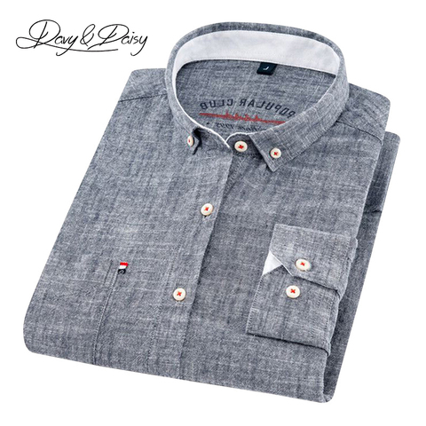 DAVYDAISY 2022 alta calidad camisa manga larga para hombre algodón y lino cuello vuelto vestido sólido camisa Casual hombres Camisas DS-240 ► Foto 1/6