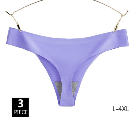 3 uds de seda de hielo 4XL de gran tamaño de talla grande sin Tanga para mujer cintura baja Sexy sólido de Tanga de dama T-ropa interior ► Foto 1/6