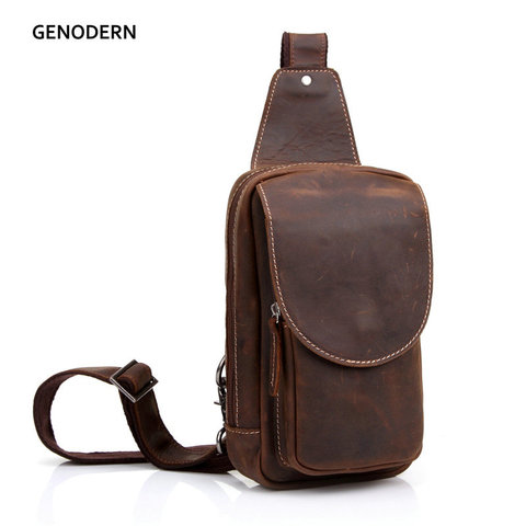 GENODERN de cuero genuino de los hombres Crossbody bolsa de un solo hombro de pecho Sling Pack bolso de ocio mensajero Crossbody bolsa de pecho para hombres ► Foto 1/6