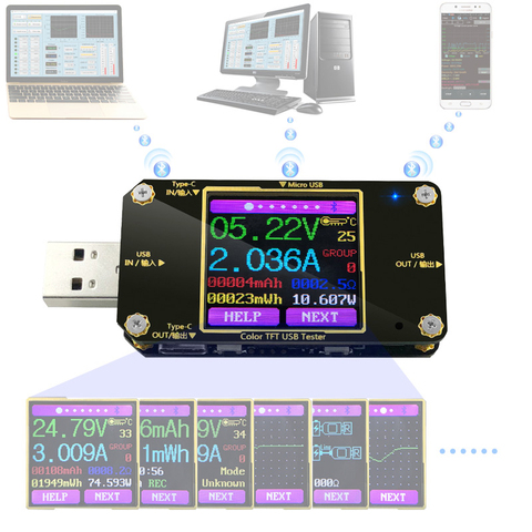 Voltímetro Digital A3 USB, medidor de corriente de voltaje CC, amperímetro, detector, indicador de cargador tipo batería externa, Color Bluetooth tipo C ► Foto 1/6