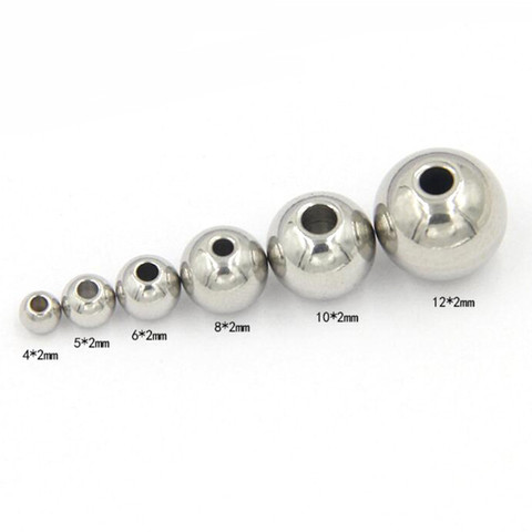 Cuentas espaciadoras de bolas de acero inoxidable, abalorios sueltos para fabricación de joyería DIY, 1 paquete de 2, 3, 4, 5, 6, 8, 10, 12 MM ► Foto 1/2