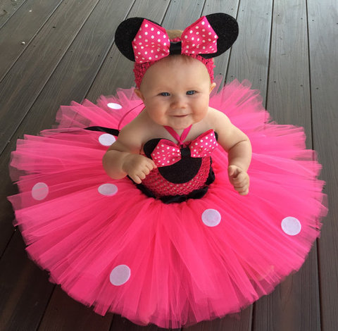 Caliente Rosa Mickey Tutu vestido de bebé Tutús de tul Minnie Mouse vestido con puntos Arco y Diadema conjunto niños Cosplay parte vestidos ► Foto 1/6