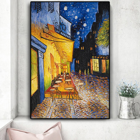 Famosa terraza de café de Van Gogh por la noche, reproducciones de pintura al óleo en carteles de lona e impresiones, imagen artística de pared para sala de estar ► Foto 1/6