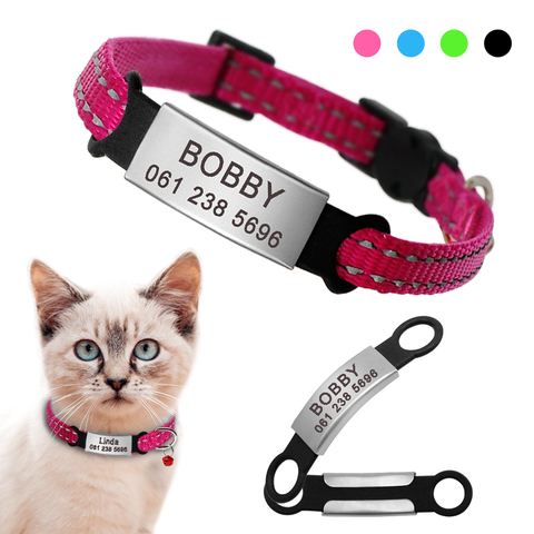 Collar de gato de nailon, collares personalizados para mascotas con etiqueta de identificación de nombre, collares reflectantes para gatos Chihuahua, collares para mascotas, accesorios para perros ► Foto 1/6