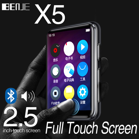 Reproductor de MP3 Bluetooth con pantalla completamente táctil BENJIE X5, reproductor de música de 8GB 16GB con Radio FM, reproductor de Video, reproductor de libro electrónico, MP3 con altavoz ► Foto 1/6