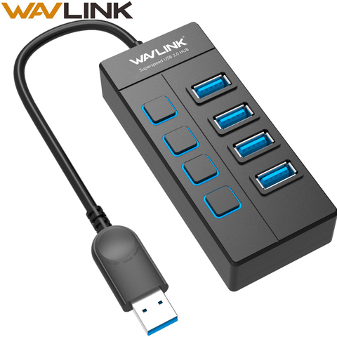 Wavlink-Hub con 4 puertos USB 3,0, Hub de alta velocidad de 5Gbps, con adaptador Individual de encendido/apagado interruptor USB, divisor para Windows, portátil y PC ► Foto 1/6