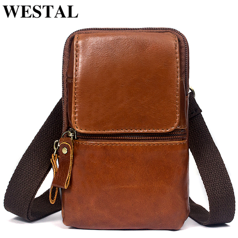 WESTAL-bandolera con cinturón de Bolsos de cuero auténtico para hombre, bolso de hombro informal con solapa pequeña y cremallera para teléfono, paquete de 1024 ► Foto 1/1