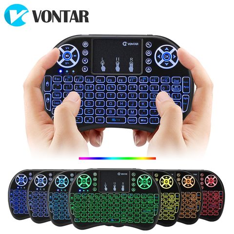 VONTAR i8 7 colores retroiluminado 2,4G teclado inalámbrico Mouse de aire inglés Touchpad ruso de mano para Android TV BOX T9 h96 Max plus ► Foto 1/5