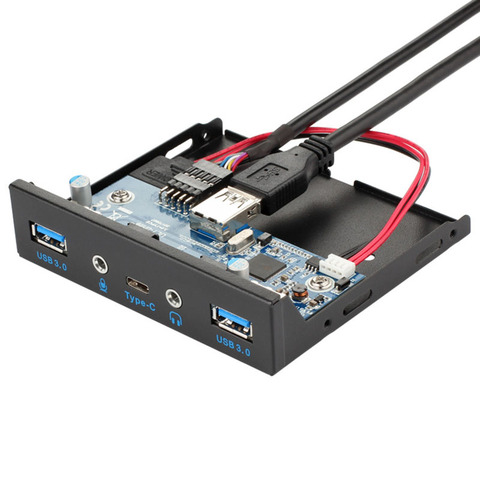 Panel frontal con adaptador de corriente para escritorio, 5 puertos USB 3,1, concentrador de Audio HD, puerto de TYPE-C de 3,0mm, 3,5