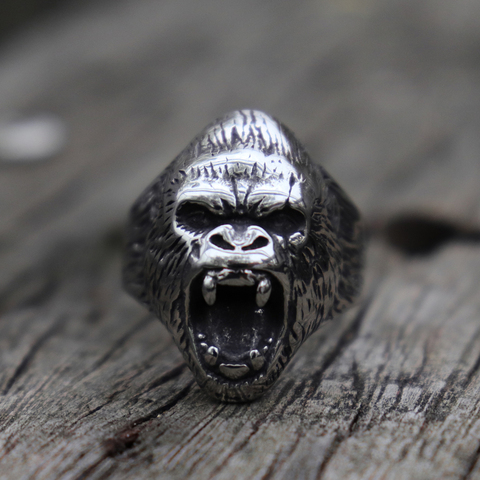 EYHIMD Vintage salvaje La bestia gorila anillo de acero inoxidable para hombre joyas de motorista ► Foto 1/4