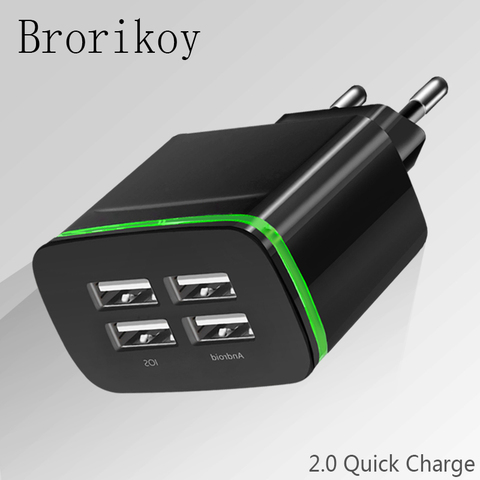 Adaptador de cargador USB de viaje inteligente, cargador portátil de 4 puertos de 5V y 2.1A para teléfono iPhone y Samsung, Cable Micro tipo C de carga rápida ► Foto 1/6