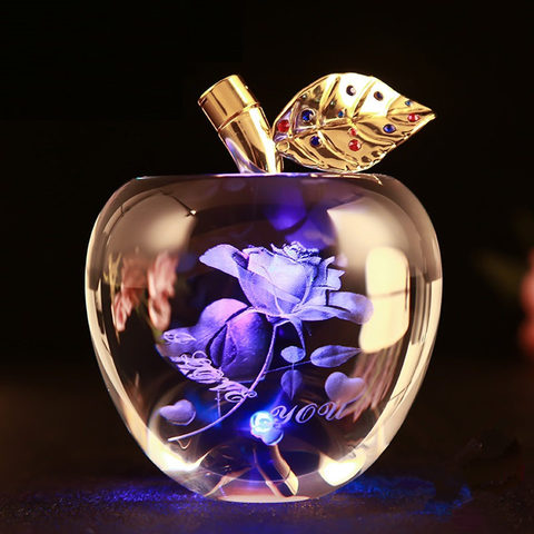 Hecho a mano brillante encantadora Rosa 3D láser grabado cristal manzana para regalo de Navidad ► Foto 1/6