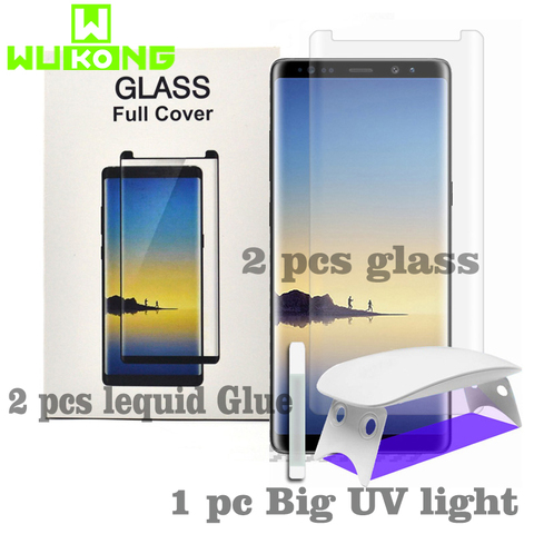2 unids Protector de pantalla para Samsung S8 S9 más S7 borde curvo de cristal templado de líquido completa pegamento luz UV para Galaxy Note8 Nota 9 ► Foto 1/6
