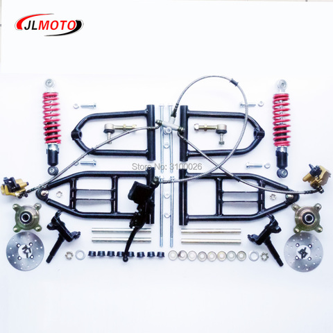 1 Juego de suspensión de 340mm 250mm eje del nudillo de la dirección del brazo oscilante de choque con freno de disco de 110mm cubo de la rueda de 4 pernos apto para ATV, buggy ► Foto 1/6