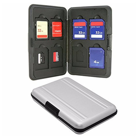 Soporte de tarjetas Micro SD plateado SDXC-soporte de almacenamiento para tarjeta de memoria, funda protectora de aluminio, 16 unidades para SD/ SDHC/ SDXC/ Micro SD ► Foto 1/6