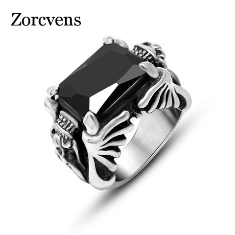 ZORCVENS-Anillo de dragón de acero inoxidable para hombre, piedra negra y roja, Punk Rock, regalo, Color plata, no se destiñe ► Foto 1/6