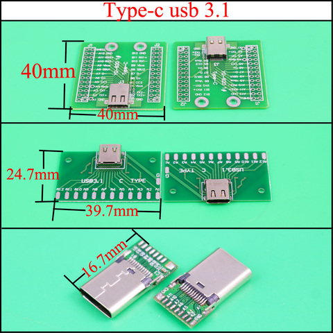 YuXi USB 3,1 tipo C conector 24 pines hembra enchufe adaptador a cable de p soldadura y cable 24 p PCB soporte ► Foto 1/4