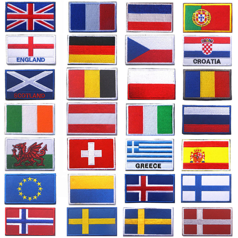 Parches bordados Italia UE Grecia españa francia Portugal Alemania Reino Unido Austria Ucrania Escocia inglaterra irlanda bandera europea checa ► Foto 1/6
