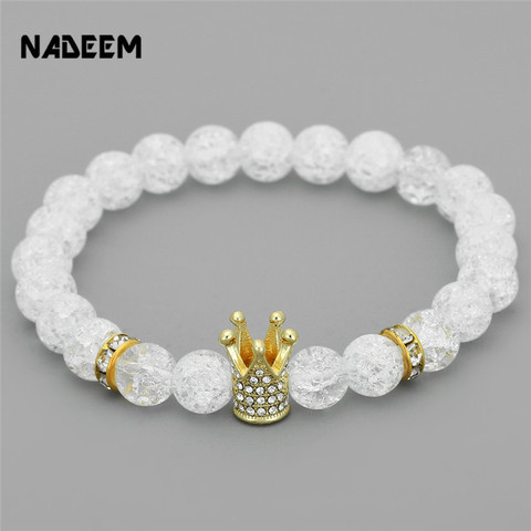 Nueva moda Imperial Micro Pave cúbico circón corona encanto pulsera hombres mujeres blanco flores piedra cuentas pulsera joyería ► Foto 1/6