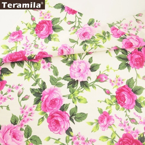 Teramila Cotton Poplin Fabric Quilting Soft Printed Pink Rose Style Fat Quarter Meter DIY For Shirt Sewing Patchwork Cloths CM ► Foto 1/6