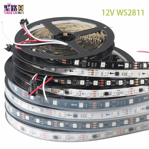 5m/Rollos DC12V WS2811 led pixeles tira led programable 30/48/60 leds/m,ws2811IC 5050 RGB SMD Blanco/Negro cinta led PCB light ► Foto 1/6