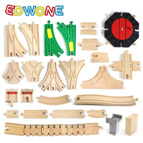 EDWONE-Pista de madera para tren de juguete, piezas de accesorio para trenes de juguete, en madera de haya compatible con vías de madera Fit Biro ► Foto 1/6