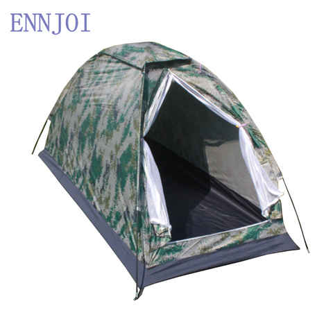 Tienda de campaña portátil para 1 o 2 personas, carpa de una sola capa, impermeable, de poliéster, tienda de acampar con camuflaje ► Foto 1/5