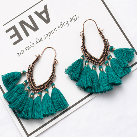 Pendientes de borla dorada Retro étnico antiguo para mujeres flecos Boho pendientes de moda de Navidad pendientes con gancho francés regalos ► Foto 1/6