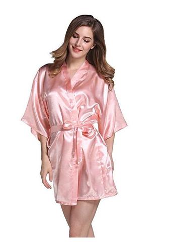 Bata de baño de seda satinada para boda, kimono corto de dama de honor de la novia, a la moda, estilo floral, para noche de mujer ► Foto 1/6