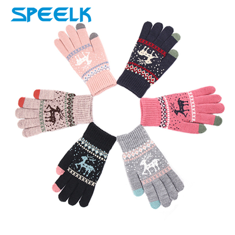 Guantes de lana de terciopelo para mujer, guante de pantalla táctil, cálido, Jacquard, invierno, mitones guante de Navidad, venta al por mayor ► Foto 1/6